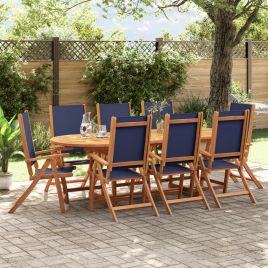 9 Piece Garden Dining Set Solid Wood Acacia and Textilene