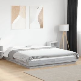 Bedframe with LED Lights Grey Sonoma 150x200cm