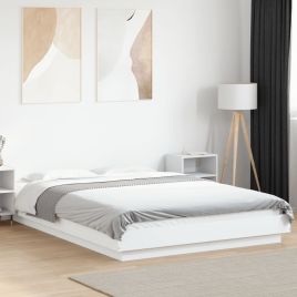 Bedframe with LED Lights White 140x190cm