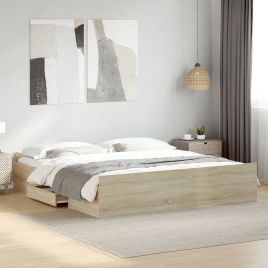Bedframe with Drawers Sonoma Oak 200x200cm