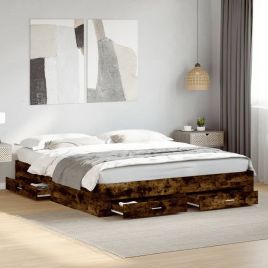Bedframe with Drawers Smoked Oak 200x200cm