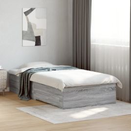 Bedframe with Drawers Grey Sonoma 90x190cm Single