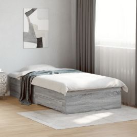 Bedframe with Drawers Grey Sonoma 75x190cm Small Single