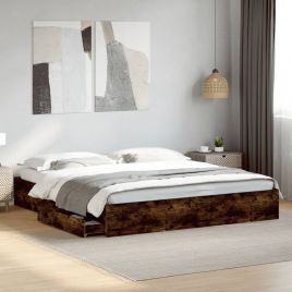 Bedframe with Drawers Smoked Oak 200x200cm