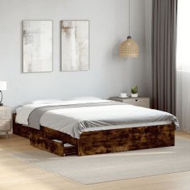 Bedframe with Drawers Smoked Oak 140x200cm