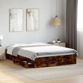 Bedframe with Drawers Smoked Oak 135x190cm Double