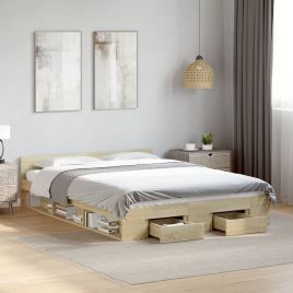 Bedframe with Drawers Sonoma Oak 120x190cm Small Double