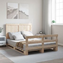 Bedframe with Headboard 140x200cm Solid Wood