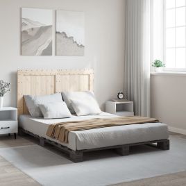 Bedframe Grey 140x200cm Solid Wood Pine