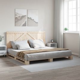 Bedframe with Headboard 200x200cm Solid Wood