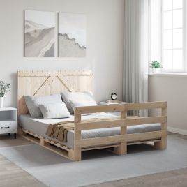 Bedframe with Headboard 140x200cm Solid Wood
