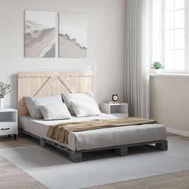Bedframe Grey 140x200cm Solid Wood Pine