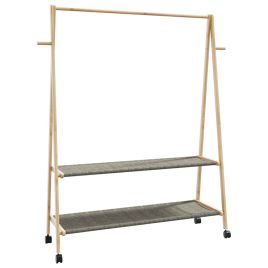 Clothes Rack with Shelves and Wheels 132x45.5x155.5 cm Bamboo