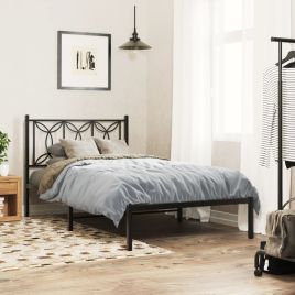 Metal Bedframe with Headboard Black 100x190cm
