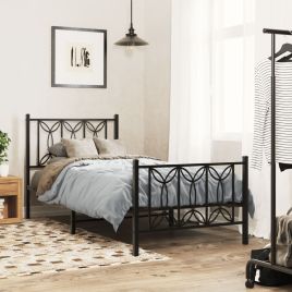 Metal Bedframe with Footboard Black 80x200cm
