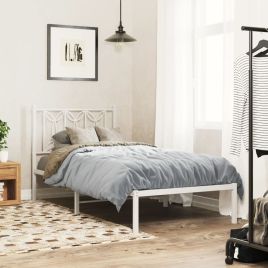 Metal Bedframe with Headboard White 80x200cm