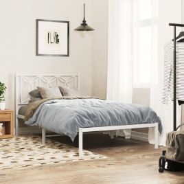 Metal Bedframe with Headboard White 100x190cm