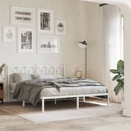 Metal Bedframe with Headboard White 160x200cm