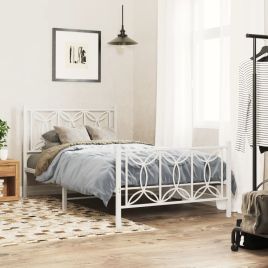 Metal Bedframe with Footboard White 100x200cm