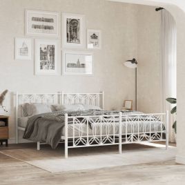 Metal Bedframe with Footboard White 183x213cm