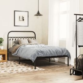 Metal Bedframe with Headboard Black 107x203cm