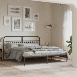 Metal Bedframe with Headboard Black 183x203cm