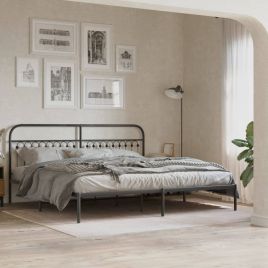 Metal Bedframe with Headboard Black 200x200cm