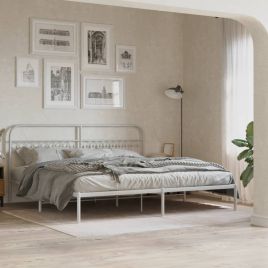 Metal Bedframe with Headboard White 193x203cm