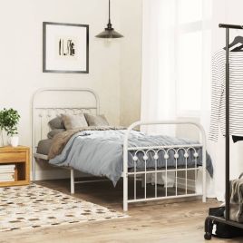 Metal Bedframe with Footboard White 80x200cm
