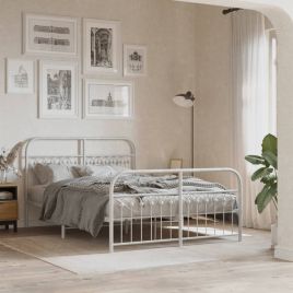 Metal Bedframe with Footboard White 140x190cm