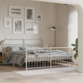 Metal Bedframe with Footboard White 183x203cm