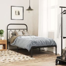 Metal Bedframe with Headboard Black 80x200cm
