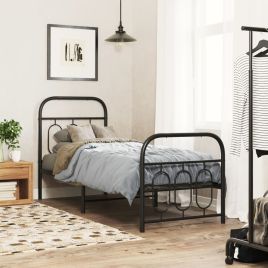 Metal Bedframe with Footboard Black 75x190cm