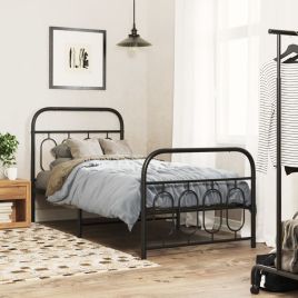 Metal Bedframe with Footboard Black 90x190cm