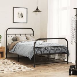 Metal Bedframe with Footboard Black 107x203cm