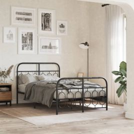 Metal Bedframe with Footboard Black 120x190cm