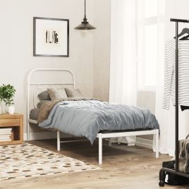 Metal Bedframe with Headboard White 75x190cm