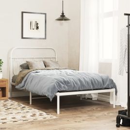 Metal Bedframe with Headboard White 107x203cm