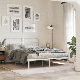 Metal Bedframe with Headboard White 140x200cm