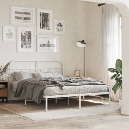 Metal Bedframe with Headboard White 150x200cm