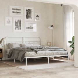 Metal Bedframe with Headboard White 180x200cm
