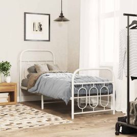 Metal Bedframe with Footboard White 75x190cm
