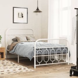 Metal Bedframe with Footboard White 107x203cm