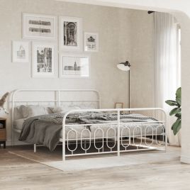 Metal Bedframe with Footboard White 193x203cm