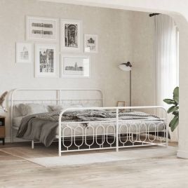 Metal Bedframe with Footboard White 200x200cm