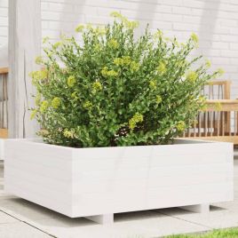 Garden Planter White 70x70x26.5 cm Solid Wood Pine