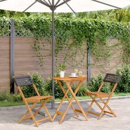 3 Piece Bistro Set Black Poly Rattan and Solid Wood - vid-3281742