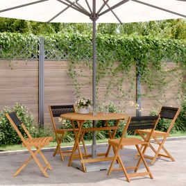 5 Piece Garden Dining Set Black Polypropylene and Solid Wood