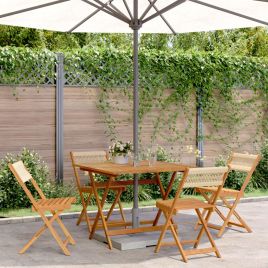 5 Piece Garden Dining Set Beige Polypropylene and Solid Wood