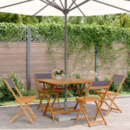 5 Piece Garden Dining Set Anthracite Fabric and Solid Wood